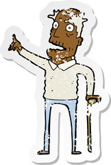 retro distressed sticker of a cartoon old man with walking stick