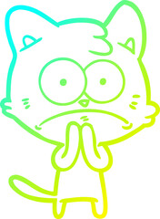 cold gradient line drawing of a cartoon nervous cat