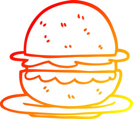 warm gradient line drawing of a cartoon burger