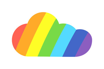 Rainbow cloud with stripes. Cloud silhouette. Cloudiness. Unusual Weather. Positive. Childhood. Logo or icon. Isolated object. Multi-colored image. Vector illustration.