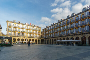 Obraz premium Apartments at Konstituzio Plaza town square in San Sebastian or Donostia, Basque Country, Spain