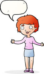 cartoon confused woman with speech bubble
