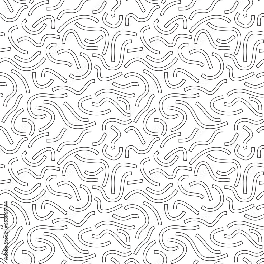 Poster monochrome geometric seamless pattern. black outline curved lines
