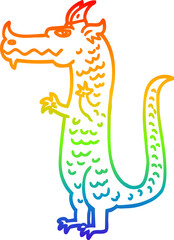 rainbow gradient line drawing of a cartoon dragon