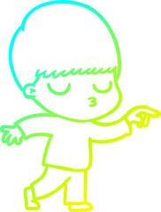 cold gradient line drawing of a cartoon calm boy