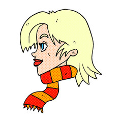 freehand drawn cartoon woman wearing scarf