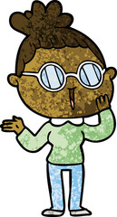 cartoon surprised woman wearing spectacles