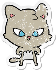 distressed sticker of a cute cartoon cat