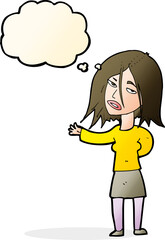 cartoon unhappy woman with thought bubble