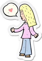 sticker of a cartoon woman in love