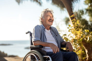 A senior retired man in wheelchair