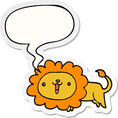 cute cartoon lion with speech bubble sticker