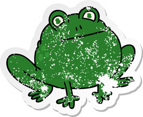 distressed sticker of a quirky hand drawn cartoon frog