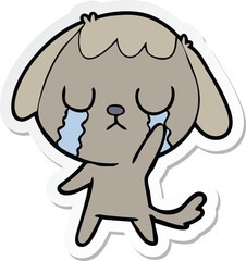 sticker of a cute cartoon dog crying