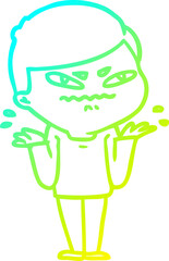 cold gradient line drawing of a cartoon exasperated man