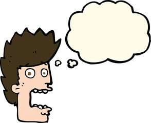 cartoon terrified man with thought bubble