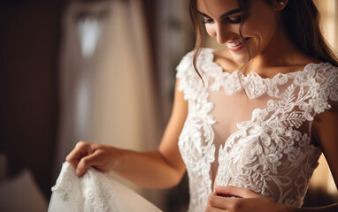 Obraz na płótnie Canvas A bride-to-be trying on wedding dresses