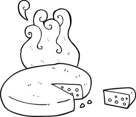 freehand drawn black and white cartoon cheese