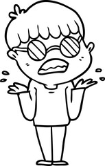 cartoon confused boy wearing spectacles