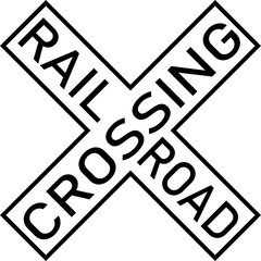 Transparent PNG of a Vector graphic of a usa Railroad Crossing MUTCD highway sign. It consists of the wording Railroad Crossing in a cross contained in a white rectangle