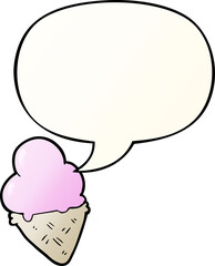 cartoon ice cream with speech bubble in smooth gradient style