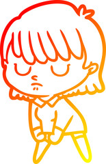 warm gradient line drawing of a cartoon woman