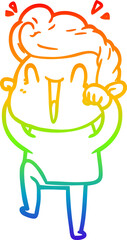 rainbow gradient line drawing of a cartoon excited man