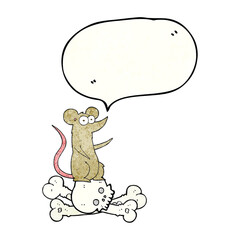 freehand speech bubble textured cartoon rat on bones