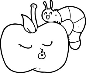 Naklejka premium cartoon pretty apple and bug