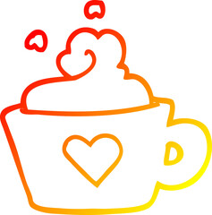 warm gradient line drawing of a cartoon cup of coffee