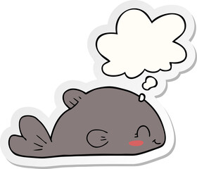 cartoon fish with thought bubble as a printed sticker