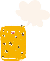 cartoon biscuit with speech bubble in retro style