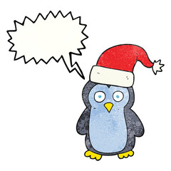 freehand speech bubble textured cartoon penguin