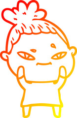 warm gradient line drawing of a cartoon woman