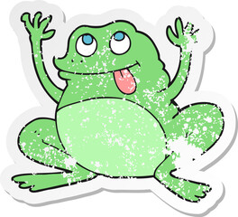 retro distressed sticker of a funny cartoon frog