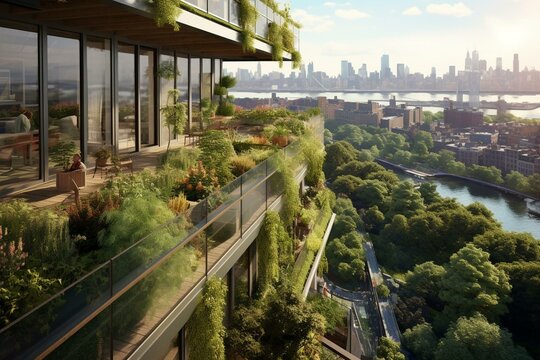 City rooftop gardens and sustainable energy. Generative AI