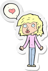 sticker of a cartoon woman in love
