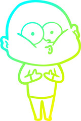 cold gradient line drawing of a cartoon bald man staring