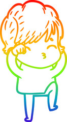 rainbow gradient line drawing of a cartoon woman thinking