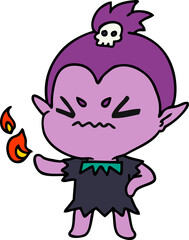 freehand drawn cartoon of cute kawaii vampire girl
