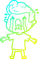cold gradient line drawing of a cartoon crying man