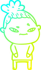 cold gradient line drawing of a cartoon woman