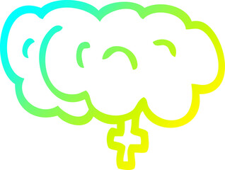 cold gradient line drawing of a cartoon zombie brain