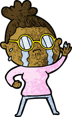cartoon crying woman wearing spectacles