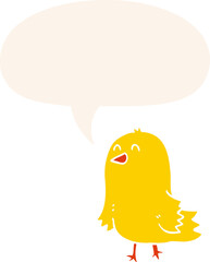 cartoon bird with speech bubble in retro style