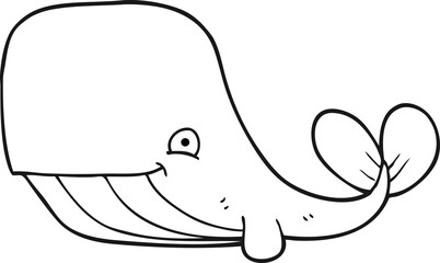 freehand drawn black and white cartoon happy whale