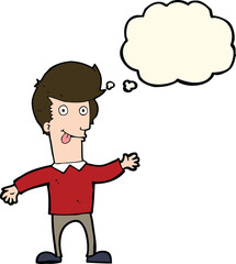 cartoon man sticking out tongue with thought bubble