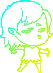 cold gradient line drawing of a cartoon vampire girl