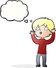 cartoon frightened man with thought bubble