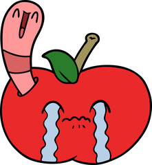 cartoon worm eating an apple